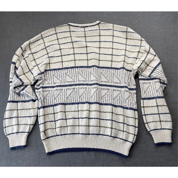 Bugatchi Geometric Knit Sweater Mens L Beige Grandpacore Retro 90s‎ Coogi Style - Picture 6 of 7